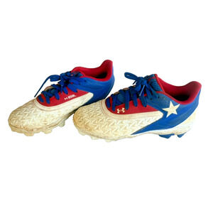 Under Armour Boys Leadoff Low RM Red White Blue TEXAS Baseball Cleats Sz 4.5Y